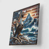 山の近くの枝に止まるハゲのワシ スクエア壁時計 (傾斜)