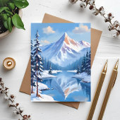 山の避難所 冬の雪の水彩画の自然カード