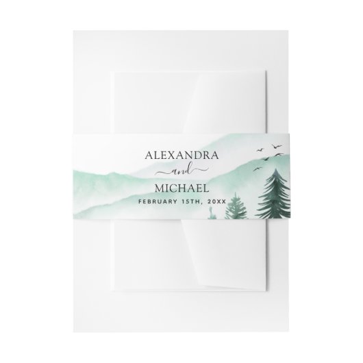 山の郷土の水彩画グリーンウェディング 招待状ベリーバンド (正面例)