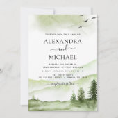 山の郷土 水彩グリーン ウェディング 招待状 (正面)