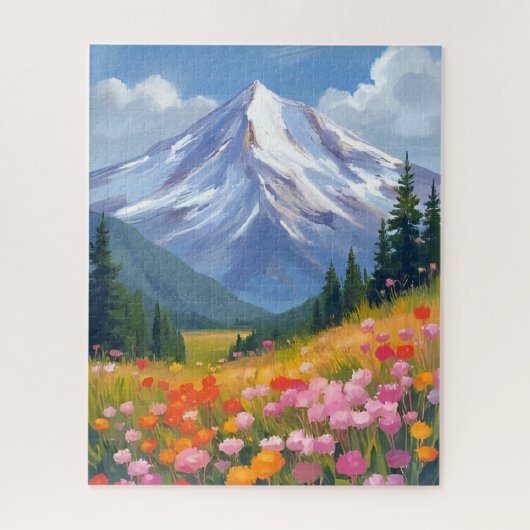 山の野花の水彩風景画 ジグソーパズル (縦)
