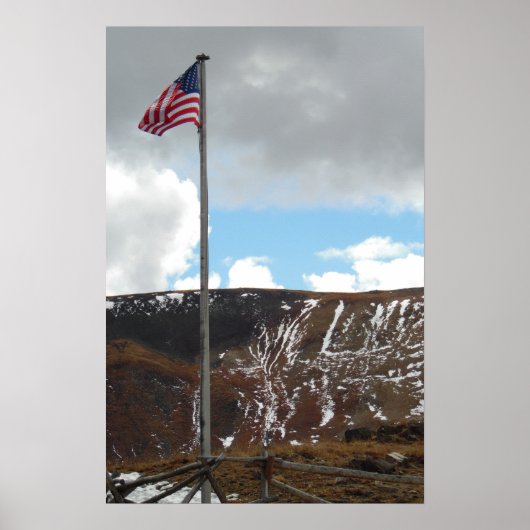 山の頂上とフラッグ写真自然壁ポスター ポスター (正面)