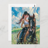 山の風景でアニメ威厳のあるライダー ポストカード (正面/裏面)