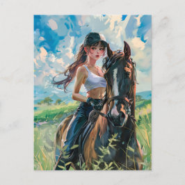 山の風景でアニメ威厳のあるライダー ポストカード