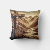 山の風景で十字架につけられたイエス クッション (正面)