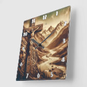 山の風景で十字架につけられたイエス スクエア壁時計 (傾斜)