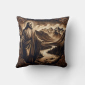 山の風景で腕を広げるイエス クッション (裏面)