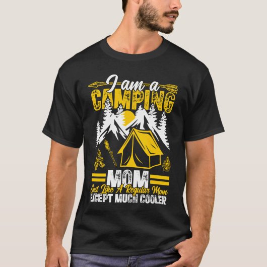 山の風景とキャンプ好きなママへのギフト Tシャツ (正面)