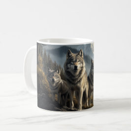 山の風景にウルフパック コーヒーマグカップ