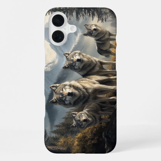 山の風景にウルフパック iPhoneケース (裏面)