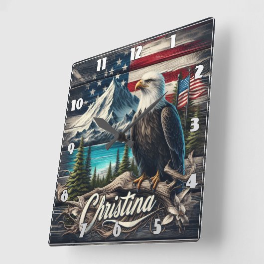 山の風景の中に突き出たハゲのワシ スクエア壁時計 (傾斜)