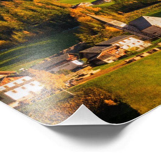 山の風景を持つ教会と村 フォトプリント            (角)