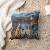 山の風景を持つ湖の風車 クッション (ブランケット)