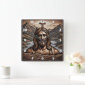 山の風景を見下ろす十字架のイエス スクエア壁時計 (ホーム)