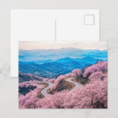 山の風景を貫く道と満開の桜 シーズンポストカード (正面/裏面)