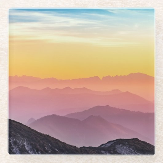 山の風景アットサンセット ガラスコースター (正面)