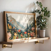 山の風景ワイルドフラワー絵を描の20x16インチ ポスター