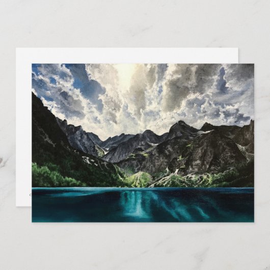 山の風景絵を描のグリーティングカード (正面/裏面)