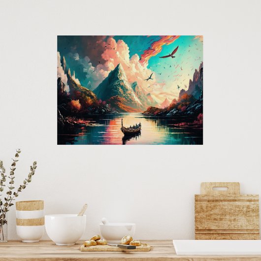 山の風景絵画のポスター ポスター (キッチン)