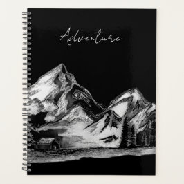 山の風景 スケッチ 手描きの谷の木々  プランナー手帳