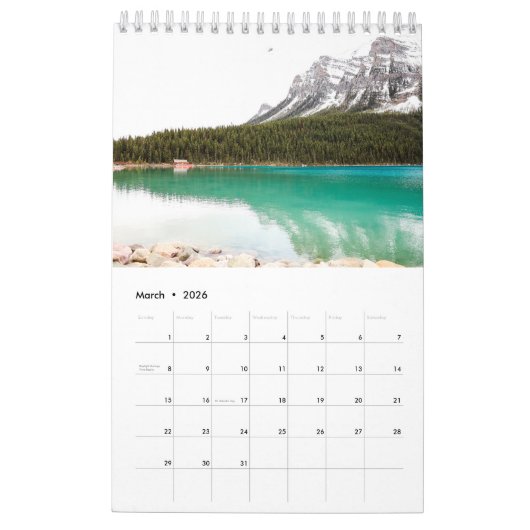 山の風景（小、白） カレンダー (3月 2026)