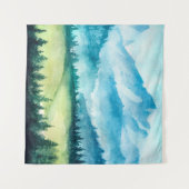 山の風景。水彩イラストレーション。 タペストリー (正面(横))