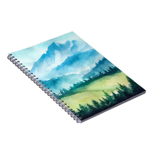 山の風景。水彩イラストレーション。 ノートブック (右側)