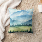 山の風景、水彩画芸術的像 クッション (ブランケット)