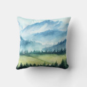 山の風景、水彩画芸術的像 クッション (裏面)