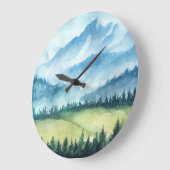 山の風景、水彩画芸術的像 ラージ壁時計 (傾斜)