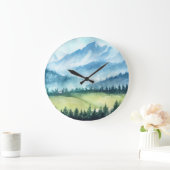 山の風景、水彩画芸術的像 ラージ壁時計 (ホーム)