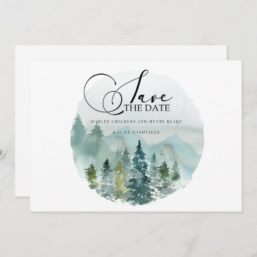 山の風景 水彩 結婚式 Save the Date セーブザデート (正面/裏面)