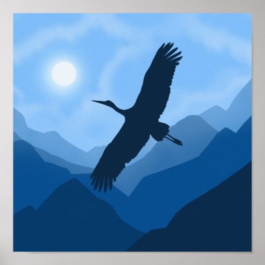山の風景。鳥の飛行 ポスター (正面)
