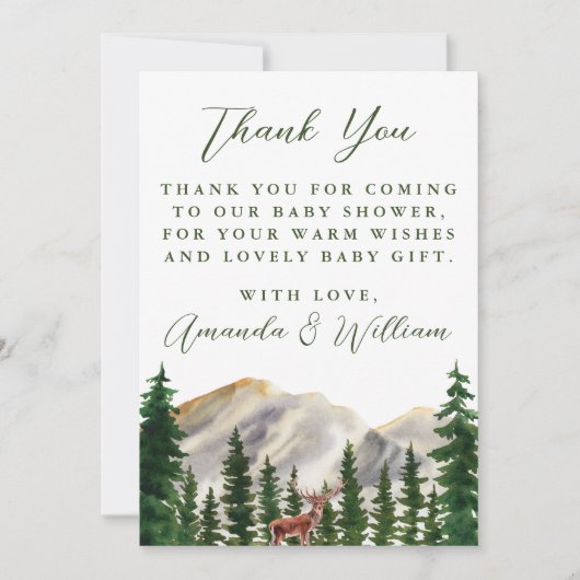 山の鹿の赤ちゃんシャワーありがとう サンキューカード (正面)