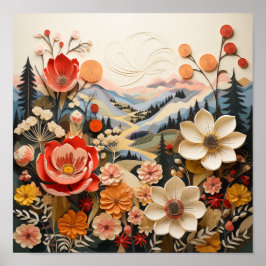 山はっきりしたと花の屋外風光明媚 ポスター