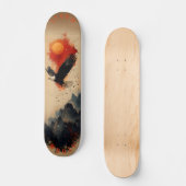 山はっきりしたの上の炎の空のイーグル、レトロ野生 スケートボード (正面)