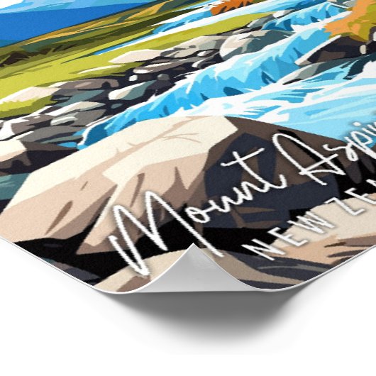 山はニュージーランドのヴィンテージ旅行を目指す ポスター (角)