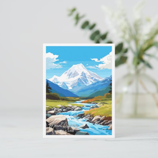 山はニュージーランドのヴィンテージ旅行を目指す ポストカード (スタンド正面)