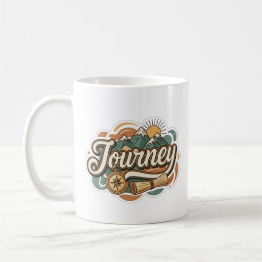 山への旅と冒険のタイポグラフィ コーヒーマグカップ (左)