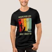 山へ行こう 散歩好きな犬と日の入り トライブレンドＴシャツ (正面)