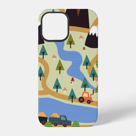 山や川のある子供っぽいシームレスパターン フ iPhoneケース (裏面)