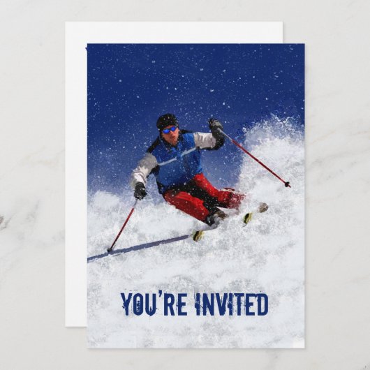 山をスキーで降りる招待されました 招待状 (正面/裏面)
