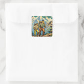 山をハイキングする男性のバックパッキング スクエアシール (バッグ)