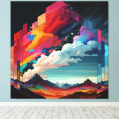 山を持つカラフル空の写真 キャンバスプリント (インサイチュ (ウッドフロア))