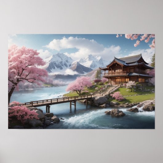 山を望む冬の桜 ポスター (正面)