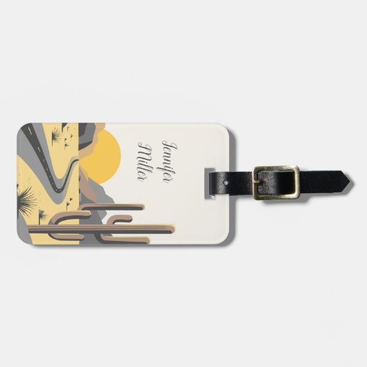 山を望む美しい砂漠の日の出 ラゲッジタグ (正面横)