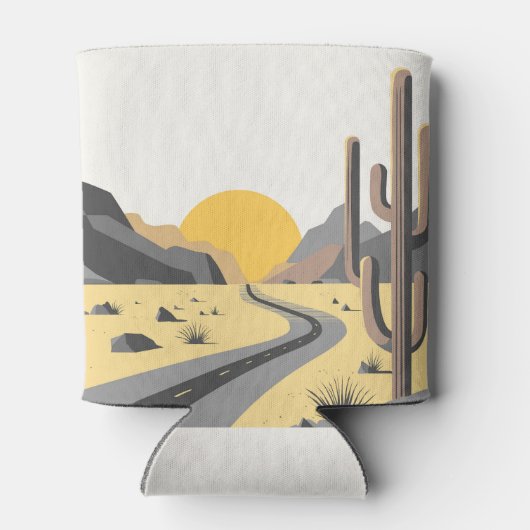 山を望む美しい砂漠の日の出 缶クーラー (裏面)