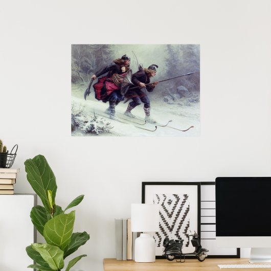 山を横切るカバノキのスキー ポスター (ホームオフィス)