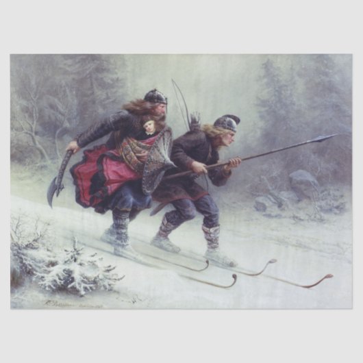 山を横切るカバノキのスキー 薄葉紙 (正面)