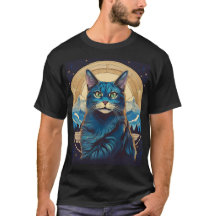 山を背景に星を出すシムリック猫